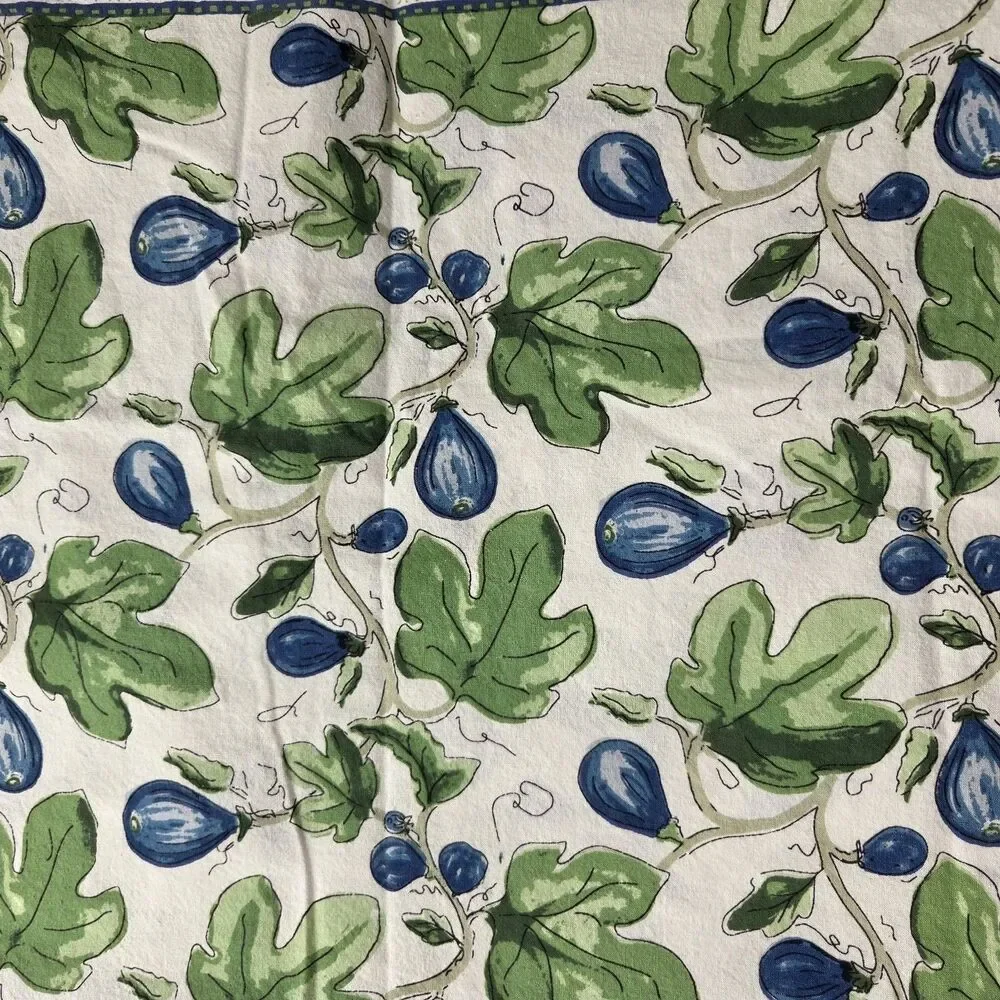 Williams Sonoma Tablecloth Figs Provence Cotton India 70x90 blue green Vintage